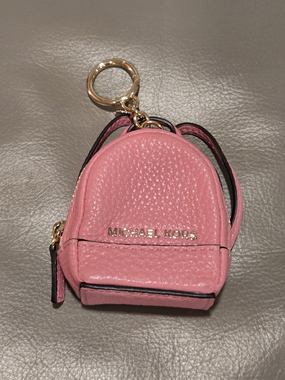 MICHAEL KORS Pink Pebbled Mini Backpack Keychain with Gold Hardware
